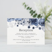 Navy & White met Silver Floral Wedding Reception Kaart (Staand voorkant)