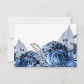 Navy & White met Silver Floral Wedding Reception Kaart (Achterkant)