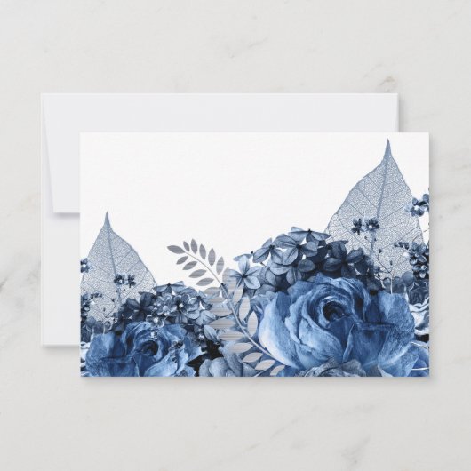 Navy & White met Silver Floral Wedding Reception Kaart (Achterkant)