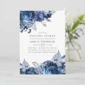 Navy & White met Silver Foil Wedding Shower Kaart (Staand voorkant)