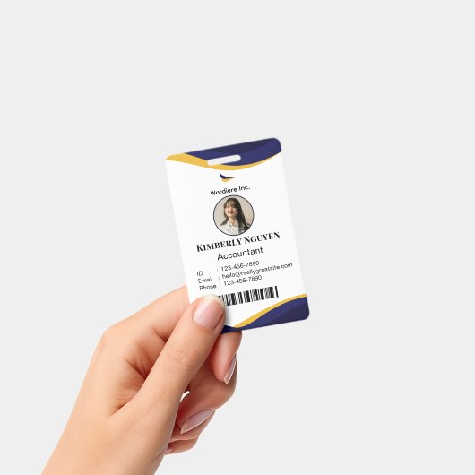 Navy & White Modern Personalized ID Card Badge (Handheld)