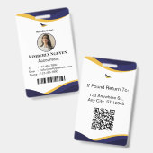 Navy & White Modern Personalized ID Card Badge (Front & Back)