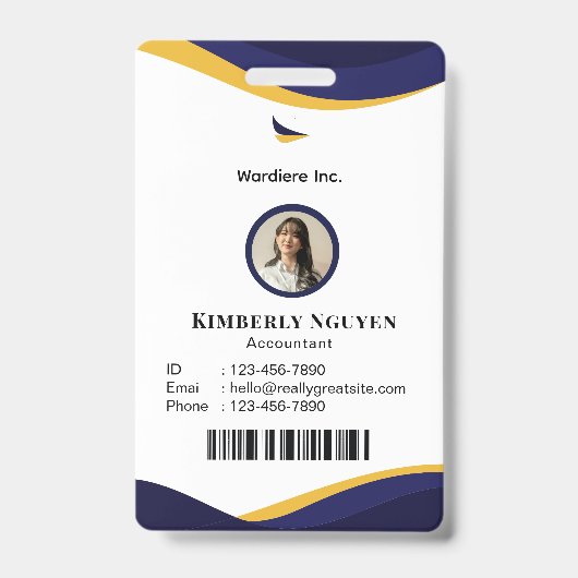 Navy & White Modern Personalized ID Card Badge (Voorzijde)