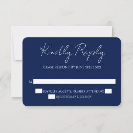 Navy & White Moderne Minimalistische Kalligrafie T RSVP Kaartje