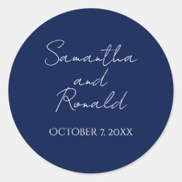 Navy White Moderne Minimalistische Kalligrafie Tro Ronde Sticker