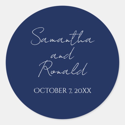 Navy White Moderne Minimalistische Kalligrafie Tro Ronde Sticker (Voorkant)