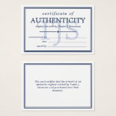 Navy White Monogram Certificate of Authenticity Visitekaartje (Voorkant /achterkant)