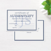 Navy White Monogram Certificate of Authenticity Visitekaartje (Bureau)