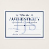 Navy White Monogram Certificate of Authenticity Visitekaartje (Voorkant)