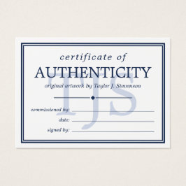 Navy White Monogram Certificate of Authenticity Visitekaartje