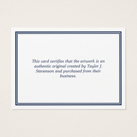 Navy White Monogram Certificate of Authenticity Visitekaartje (Achterkant)