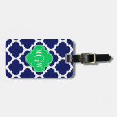 Navy White Moroccan #5 Emerald 3 Initiaal monogram Bagagelabel (Voorkant horizontaal)