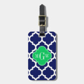 Navy White Moroccan #5 Emerald 3 Initiaal monogram Bagagelabel (Voorkant verticaal)