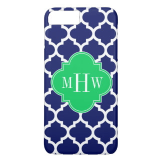 Navy White Moroccan #5 Emerald 3 Initiaal monogram iPhone 8/7 Plus Hoesje