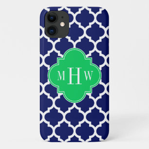 Navy White Moroccan #5 Emerald 3 Initiaal monogram Case-Mate iPhone Case