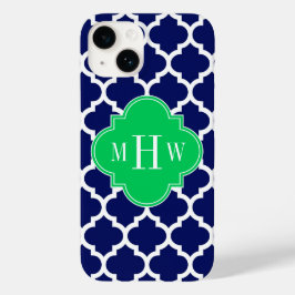 Navy White Moroccan #5 Emerald 3 Initiaal monogram Case-Mate iPhone 14 Hoesje