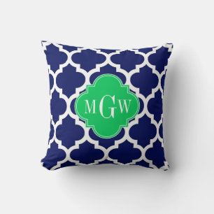 Navy White Moroccan #5 Emerald 3 Initiaal monogram Kussen