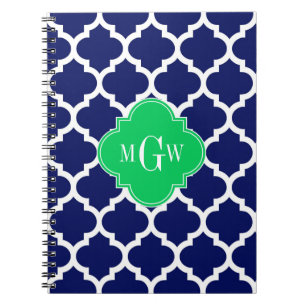 Navy White Moroccan #5 Emerald 3 Initiaal monogram Notitieboek