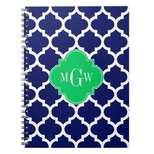 Navy White Moroccan #5 Emerald 3 Initiaal monogram Notitieboek (Voorkant)