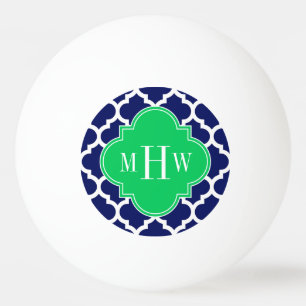 Navy White Moroccan #5 Emerald 3 Initiaal monogram Pingpongbal