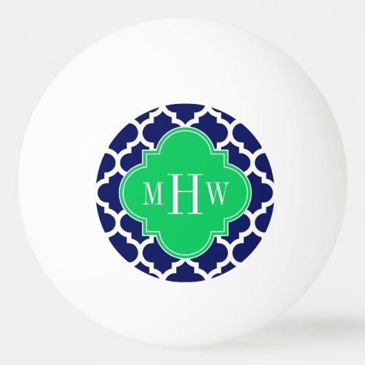 Navy White Moroccan #5 Emerald 3 Initiaal monogram Pingpongbal (Voorkant)