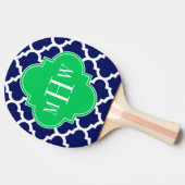 Navy White Moroccan #5 Emerald 3 Initiaal monogram Tafeltennisbatje (Zijkant)