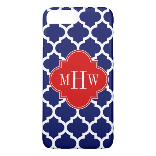 Navy White Moroccan #5 Red 3 Initiaal monogram Case-Mate iPhone Case (Achterkant)