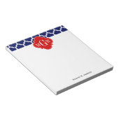 Navy White Moroccan #5 Red 3 Initiaal monogram Notitieblok (Schuin)