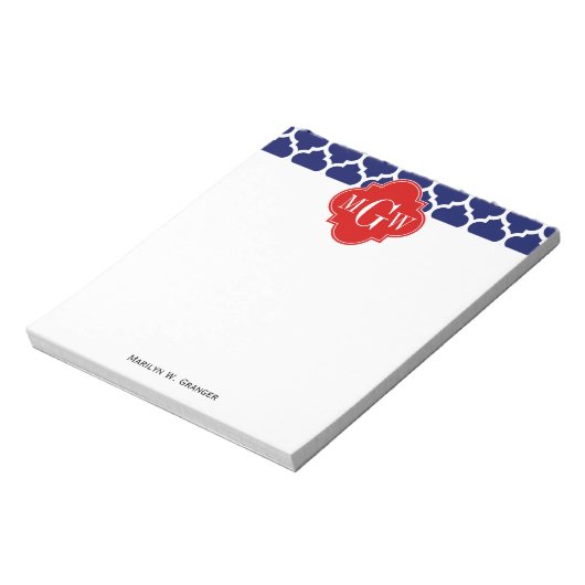 Navy White Moroccan #5 Red 3 Initiaal monogram Notitieblok (Linkerzijde)