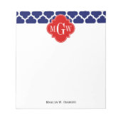 Navy White Moroccan #5 Red 3 Initiaal monogram Notitieblok (Voorkant)