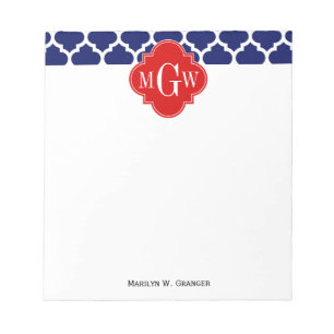 Navy White Moroccan #5 Red 3 Initiaal monogram Notitieblok
