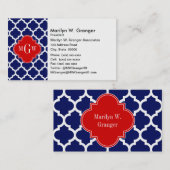 Navy White Moroccan #5 Red 3 Initiaal monogram Visitekaartje (Voorkant / Achterkant)