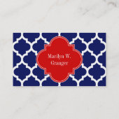 Navy White Moroccan #5 Red 3 Initiaal monogram Visitekaartje (Achterkant)