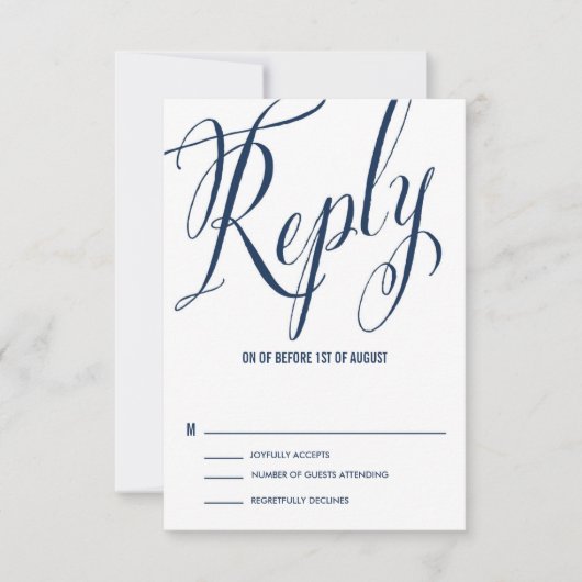 Navy & White Mr. en mevrouw Elegant Script RSVP (Voorkant)