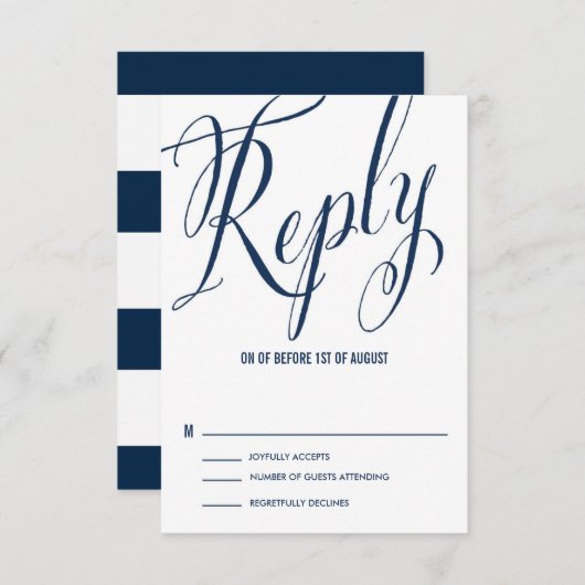 Navy & White Mr. en mevrouw Elegant Script RSVP (Voorkant / Achterkant)