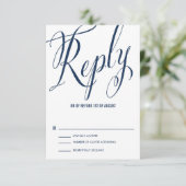 Navy & White Mr. en mevrouw Elegant Script RSVP Kaartje (Staand voorkant)