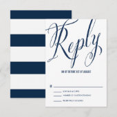 Navy & White Mr. en mevrouw Elegant Script RSVP Kaartje (Voorkant / Achterkant)