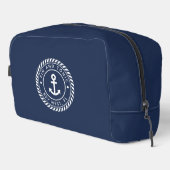 Navy & White Nautical Anchor Stripe Boat Name Toilettasje (Rechterhoek)