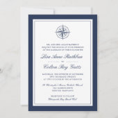 Navy & White Nautical Compass Wedding Kaart (Voorkant)