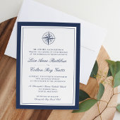 Navy & White Nautical Compass Wedding Kaart