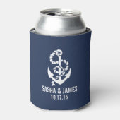 Navy & White Nautical Rope & Anchor Wedding Favor Blikjeskoeler (Blikje Voorkant)