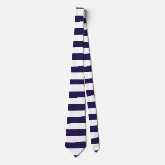 Navy White Nautical Simple Striped Stropdas (Voorkant)