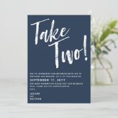 Navy & White, neem twee. Uitgestelde bruiloft Save The Date (Staand voorkant)