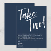 Navy & White, neem twee. Uitgestelde bruiloft Save The Date (Voorkant / Achterkant)