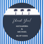 Navy White Palm Tree Coastal Wedding Dank u Ronde Sticker