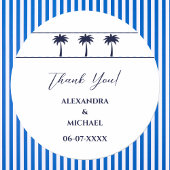 Navy White Palm Tree Coastal Wedding Dank u Ronde Sticker