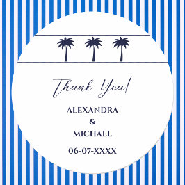 Navy White Palm Tree Coastal Wedding Dank u Ronde Sticker