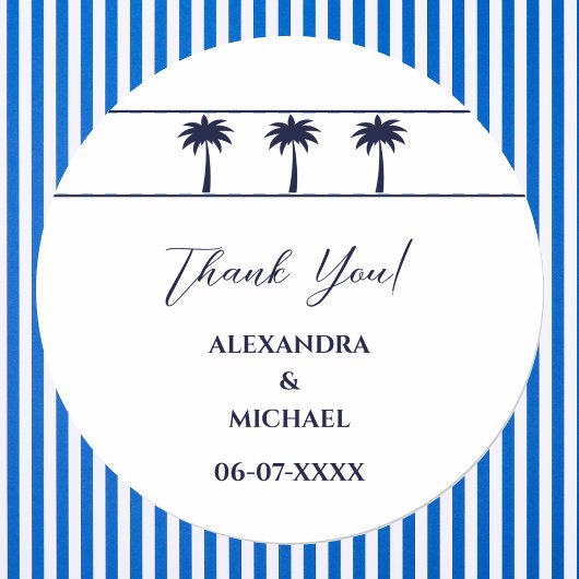 Navy White Palm Tree Coastal Wedding Dank u Ronde Sticker