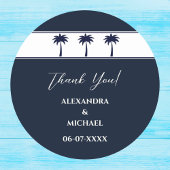 Navy White Palm Tree Coastal Wedding Dank u Ronde Sticker