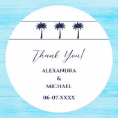 Navy White Palm Tree Coastal Wedding Dank u Ronde Sticker